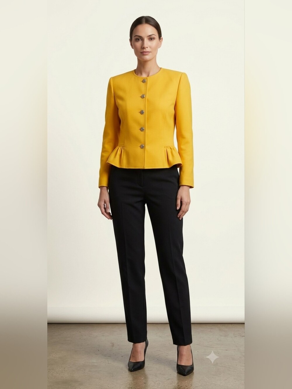 VTG Valentino Miss V Yellow Wool Peplum Jacket Blazer 10 Small Medium Italy